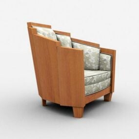كرسي بذراعين منجد عتيق مصنوع من الخشب نموذج ثلاثي الأبعاد