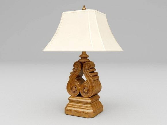 Lampe de Bureau Vintage en Bois Sculpté