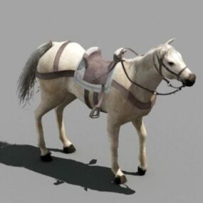 Biały koń z siodłem Model 3D
