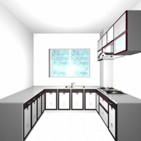 Mô hình 3d thiết kế nhà bếp U trắng