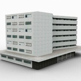 Model 3d Luar Bangunan Pejabat Fasad Putih