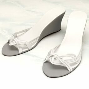 White Wedge Sandals For Lady 3d model