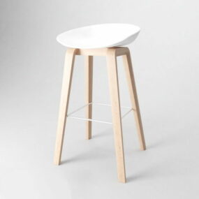 كرسي بار خشبي نموذج خشب أبيض ثلاثي الأبعاد