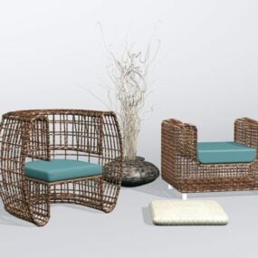 Wicker Rattan Furniture With Chair Sofa 3d model