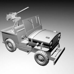 Jeep'e Monte Makineli Tüfekle Mücadele 3d modeli