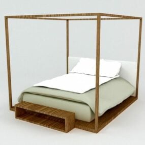 Antyczne łóżko podwójne z materacem Model 3D