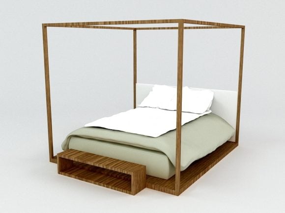 シンプルな木製天蓋付きベッド