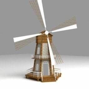 छोटी लकड़ी की पवनचक्की 3डी मॉडल