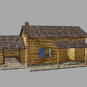 3D-Modell eines alten hölzernen Bauernhauses