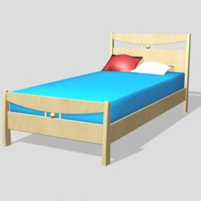Wooden Single Kid Bed 3d model