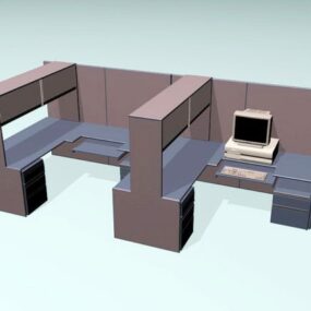 ایستگاه کاری اداری با کابینت ذخیره سازی مدل سه بعدی