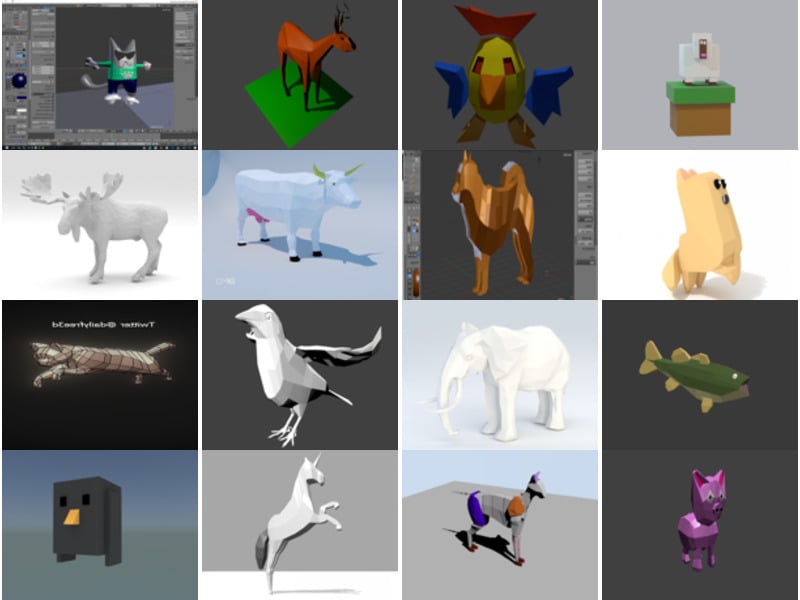 16 Polygon Animal Free Blender 3D Models