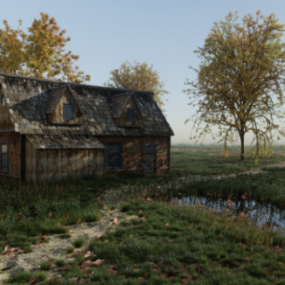 A Farm House Exterior Scene 3d model