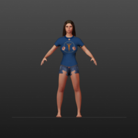Female Character Blue Shirt 3d model