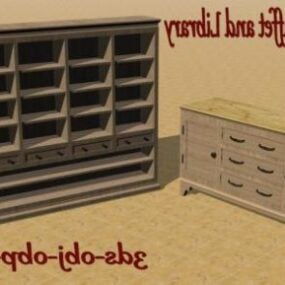 خزانة تلفزيون خشبية مع رف كتب نموذج ثلاثي الأبعاد