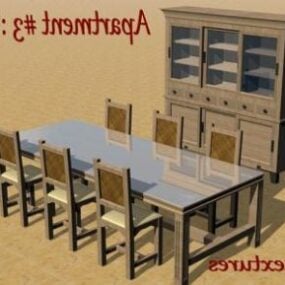 Dinning Room Long Distance Table 3d model