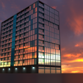 نمای شیشه ای ساختمان آپارتمانی مدل سه بعدی