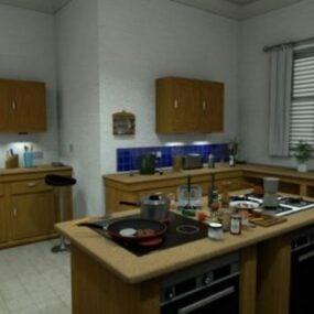 Kitchen Scene Wood Cabinet 3d model