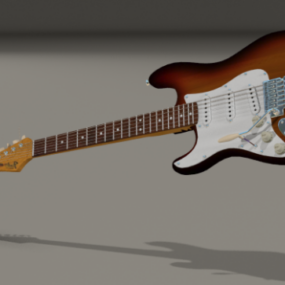 Gitar Listrik Model 3d Dicat Coklat Putih