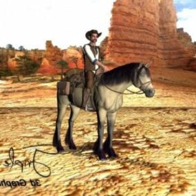Cowboy Character Ride Horse 3d-model