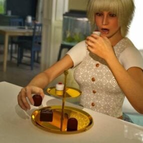 Personnage de fille mangeant de la nourriture modèle 3D