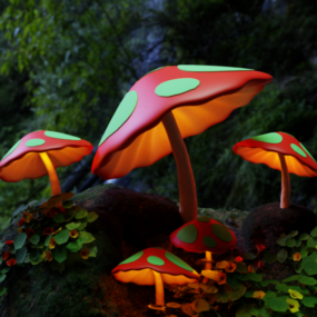 Modello 3d della foresta di funghi