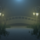 湖の霧の夜の外観シーン