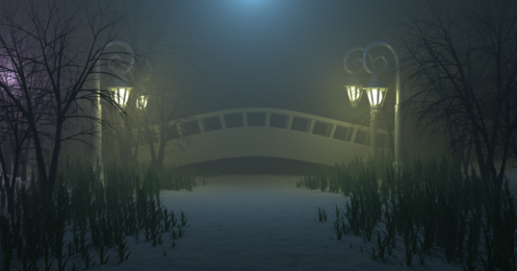 Озеро Туманная Ночная Внешняя Сцена