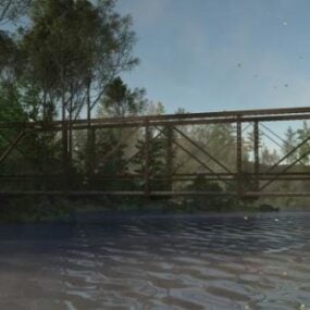 Wood Bridge On Lake Scene 3d model
