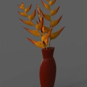 Heliconia-Trockenpflanze im Topf, 3D-Modell