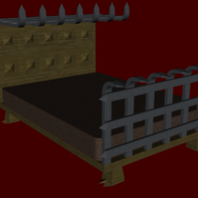 Drewniana rama łóżka pojedynczego z orzecha Model 3D