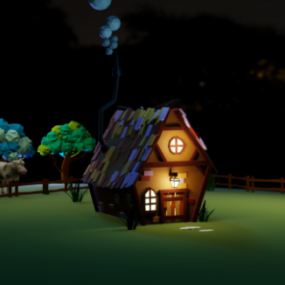 Log House On River 3d model