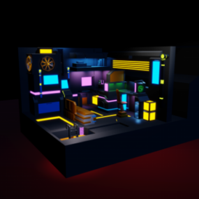Low Poly Tech Room 3D-Modell