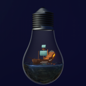 Ship Scene In A Bulb 3d-malli