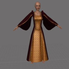فستان العصور الوسطى مع عارضة أزياء نموذج 3D