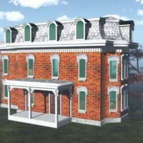 Casa adosada vintage, edificio embrujado, modelo 3d
