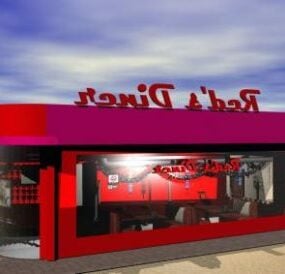 Restaurant Sign With Building 3d model