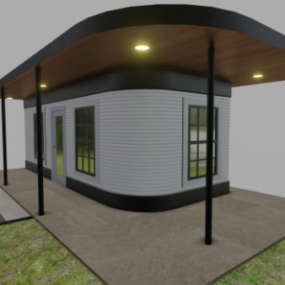نموذج منزل صغير بمظلة كبيرة ثلاثي الأبعاد