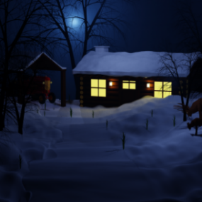 Snow House Night Scene 3d model