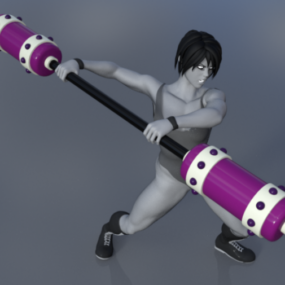 Girl With Joust Stick 3d model