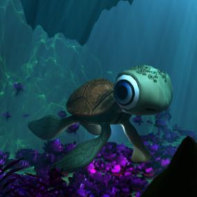 3д модель сцены с подводной морской черепахой