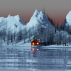 Winter Frozen Lake Scene