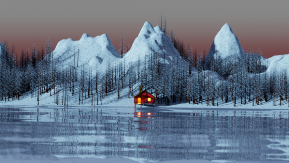 مشهد بحيرة الشتاء المتجمدة