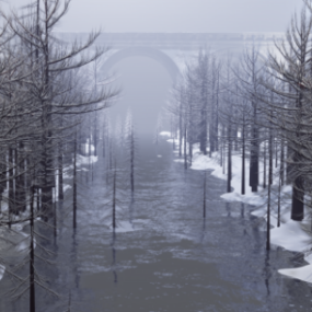 مدل سه بعدی صحنه زمستانی رودخانه