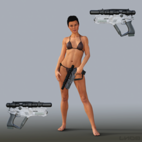 Bikinimeisje met pistool 3D-model