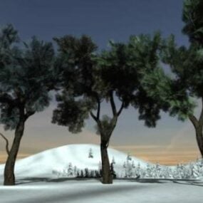 شجرة الصنوبر في نموذج المناظر الطبيعية الثلجية ثلاثية الأبعاد