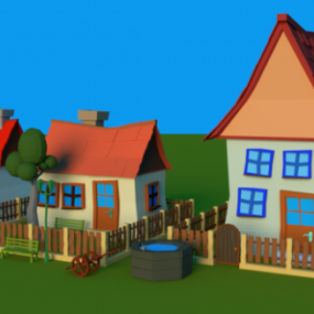 Lowpoly Tecknad hus 3d-modell