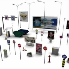 Sokak Tabelası Işık Direği Ekipmanları 3D model