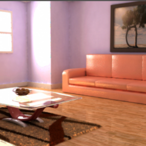 Red Sofa With Square Tea Table 3d model