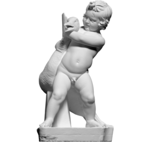 تمثال طفل قديم مع نموذج أوزة ثلاثي الأبعاد